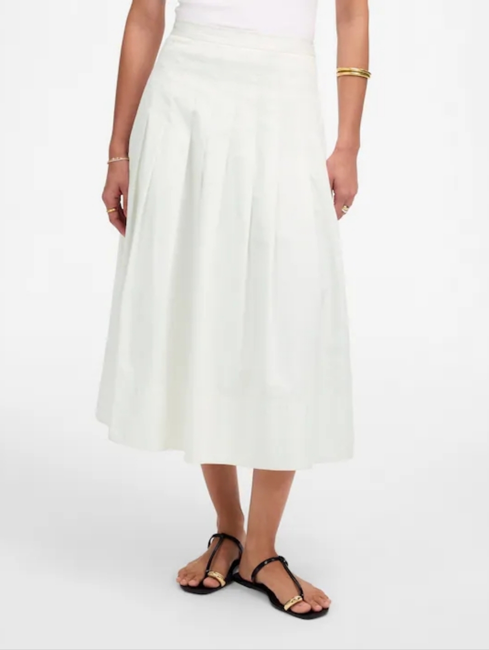 Madewell Pleated Midi Skirt in Cotton Poplin